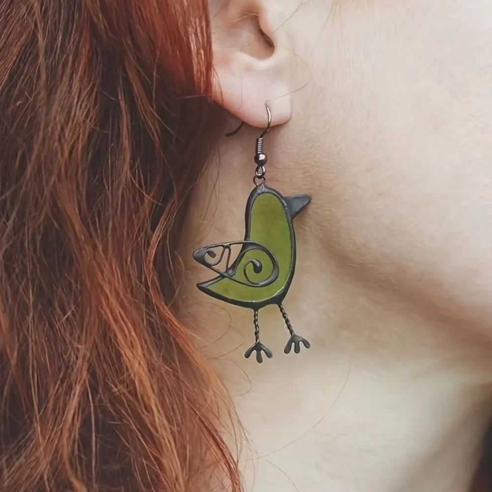 Green Bird Dangle Earrings #2429